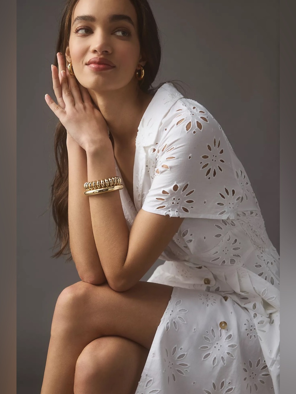 Maeve Anthropologie Eyelet Wrap Midi Dress XS White Cotton Resort Vacation - Picture 16 of 16